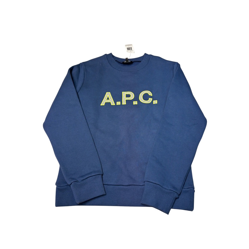 NWT APC Rue Madame Paris Logo Sweatshirt Blue Neon Yellow Mens Small $255